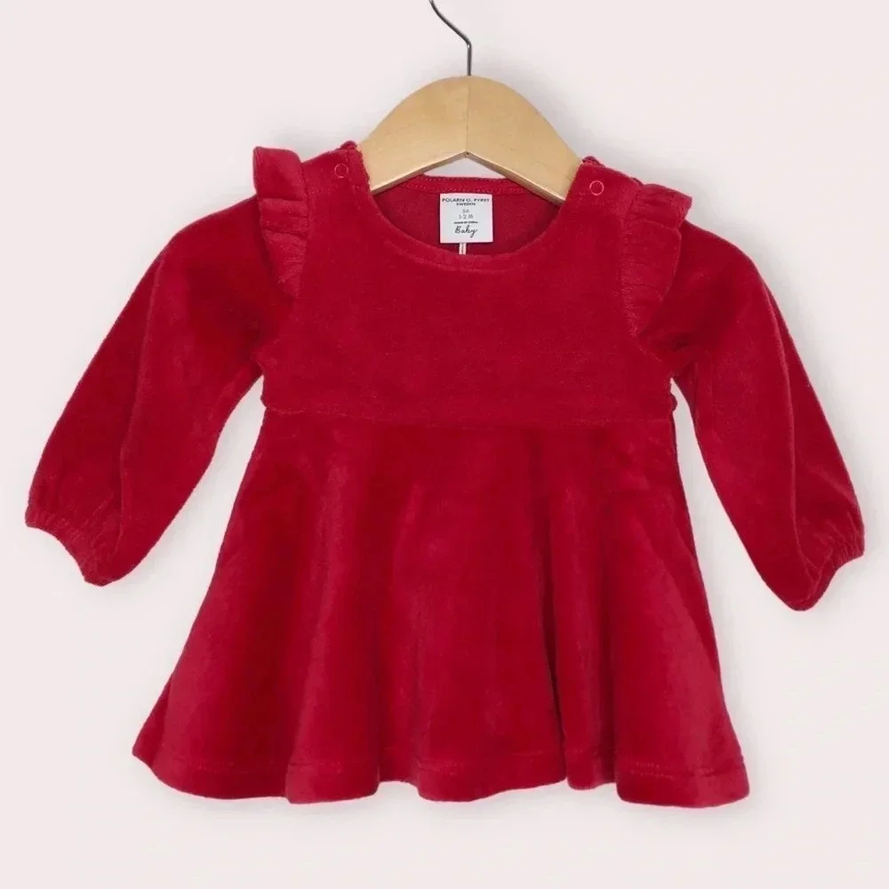 NWT Polarn O. Pyret holiday dress red velour ruffle size‎ 1-2 months